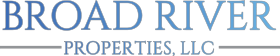 Broad River Properties logo featuring blue and silver lettering on a transparent background.